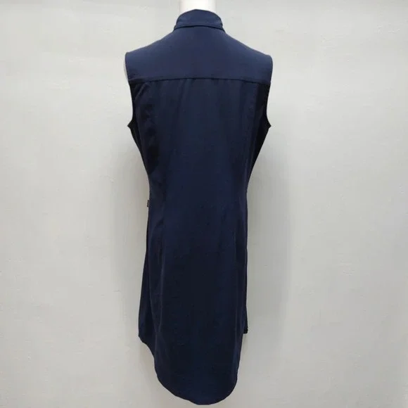 Eddie Bauer Shirt Dress Women's Medium Navy Blue Sleeveless Hiking Utility - Picture 3 of 9